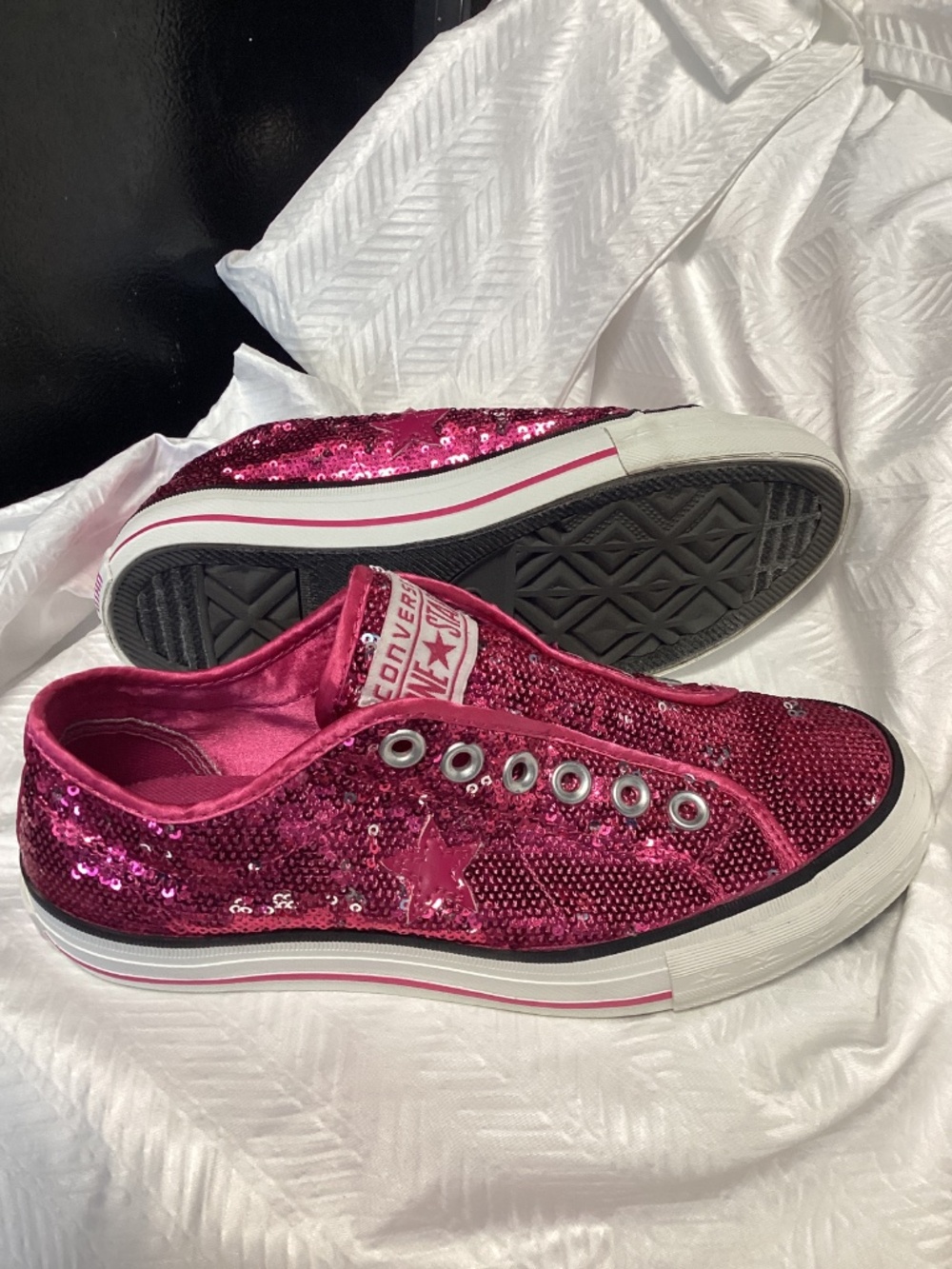CONVERSE One Star Fuchsia Metallic Sequin Slip Sneaker Sz 6.5 - Picture 6 of 8